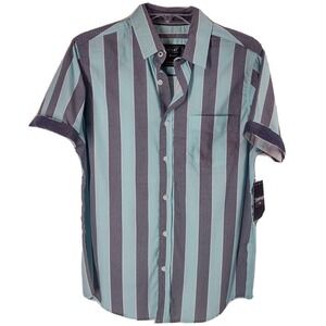 Company Eighty One Shirt Mens Small Striped Streetwear Mint Gray Retro Button Up